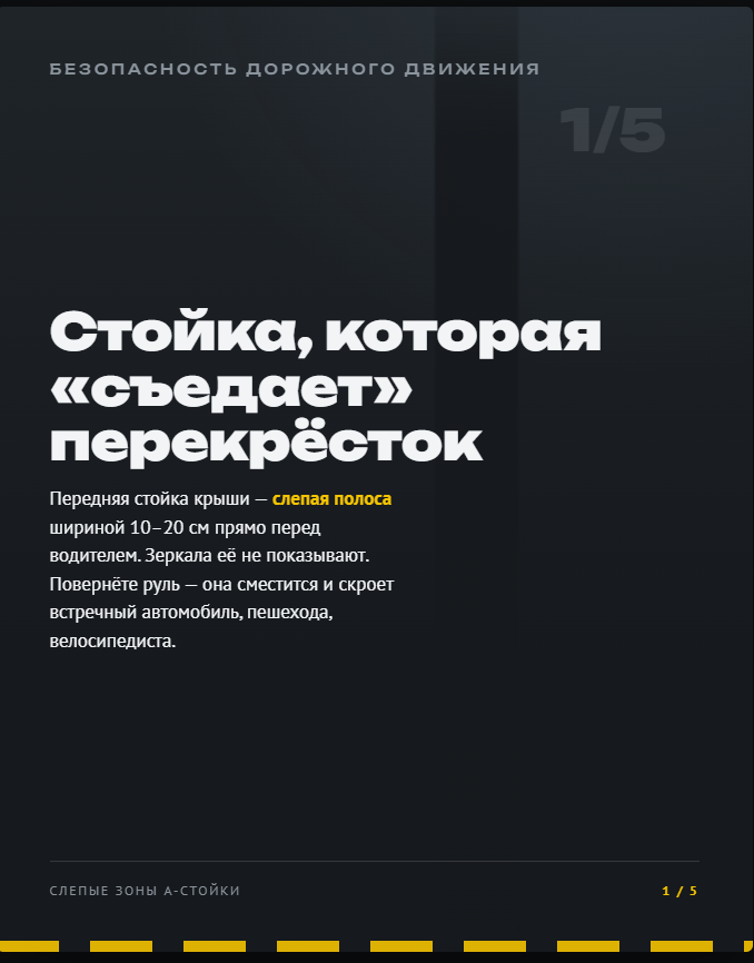 «Слепая зона» передней стойки крыши превращает новичков в участников ДТП
