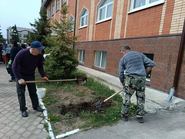 В Детской школе искусств прошел субботник: сотрудники вышли озеленять территорию