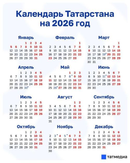 В 2026 году у татарстанцев будет 8 длинных выходных при пятидневке